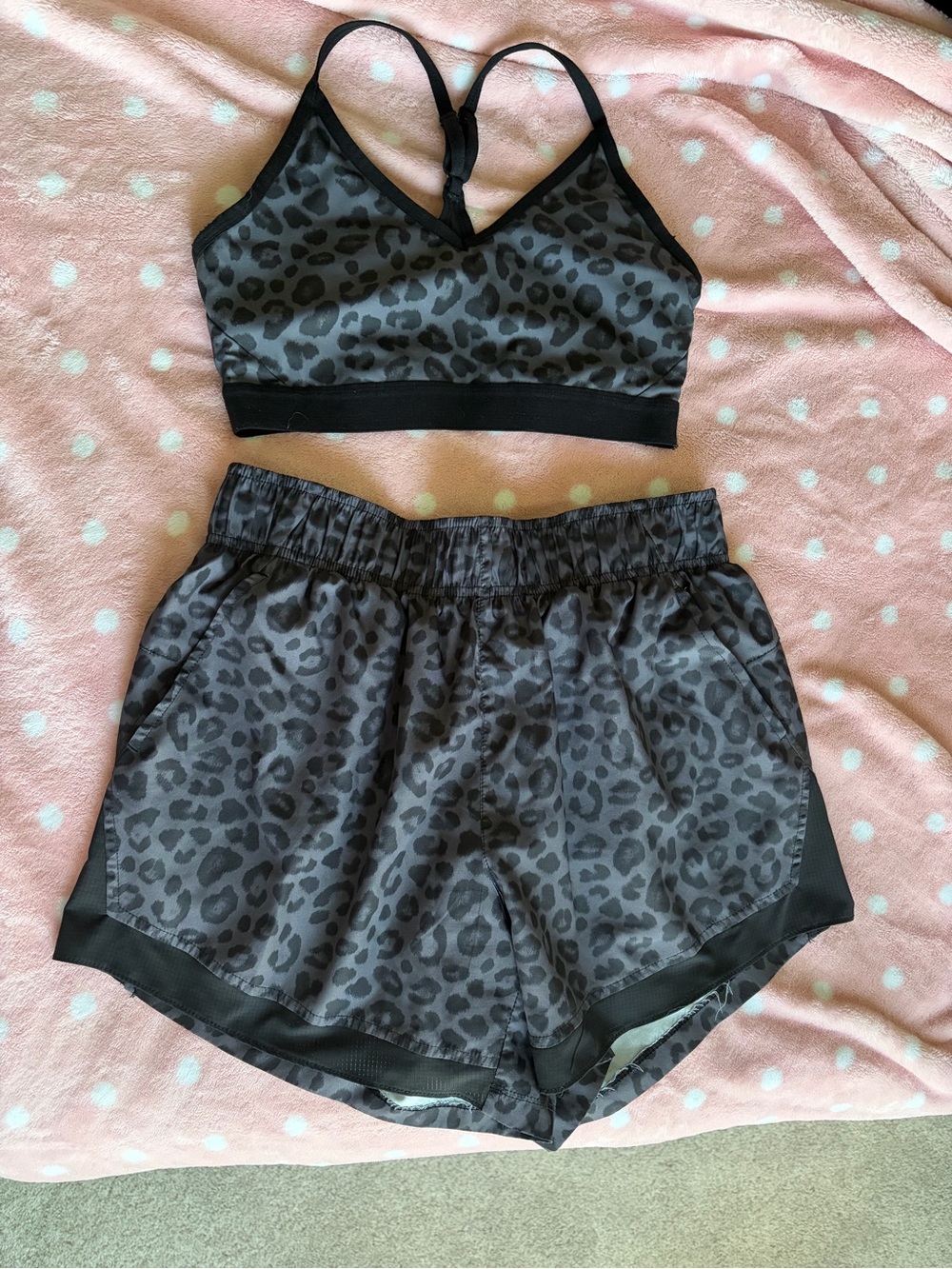 Gray Leopard Print Lounge Bra & Shorts Set